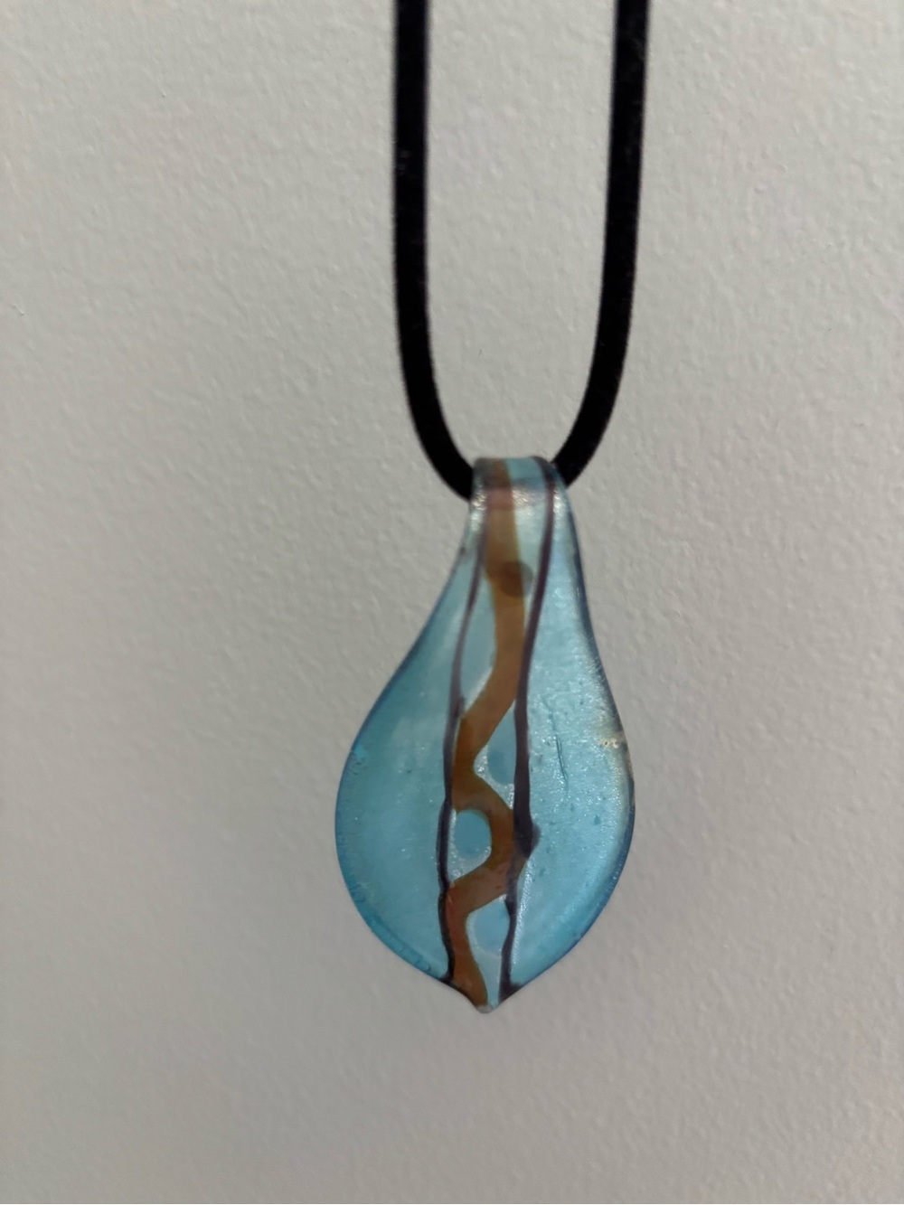 Handmade Blue Glass Pendant Necklace with Brown Accent